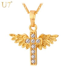 U7 Angel Wings Cross Pendant Necklace Gold Color Crystal Christian Jewelry Christmas Gifts For Women P597 2024 - buy cheap