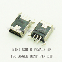 Free shipping 1000pcs/lot Mini USB 2.0 connector B type 5pin 180 angle bent feet DIP 2024 - buy cheap