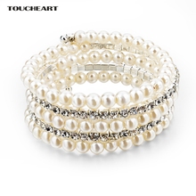 TOUCHEART-Pulseras anchas multicapa para Mujer, Pulseras de perlas simuladas de cristal, joyería, Sbr150357, 2018 2024 - compra barato