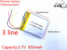 3 line Free shipping 3.7V 850mAh 504045 Lithium Polymer Li-Po Rechargeable Battery For DIY Mp3 MP4 MP5 GPS PSP 2024 - buy cheap