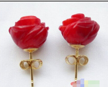 100% 11mm Hand-carved rose red coral earring 2024 - buy cheap