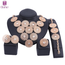 Big Dubai Gold Color Crystal Jewelry Sets For Women Flower Necklace Set African Beads Jewelry Set Nigerian Wedding Gift 2024 - buy cheap