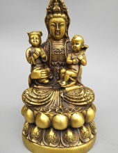 Exquisite Buddhism carving pure brass Guanyin bodhisattva hug baby Buddha statue 2024 - buy cheap
