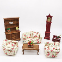 1:12 Dollhouse Miniature Living Room Dolls Furniture Sofa Set Couch model Floral Style Kids Pretend Play Toy 2024 - buy cheap