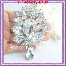 Free shipping(60pcs/lot)silver plated huge glass waterdrop shaped crystal brooch pendent 2024 - buy cheap