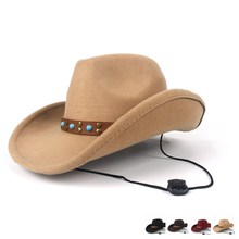 Sombrero de vaquero occidental con agujeros para Hombre y mujer, Sombrero de lana de estilo Retro, con ala enrollada, color negro, estilo Jazz, cuerda de viento, tamaño 56-58CM 2024 - compra barato