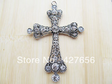 1pcs large antique silver tone cross pendant charm with 30pcs white rhinestone C0001 2024 - buy cheap