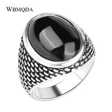 Vintage Men Ring Ethnic Textured Tibetan Jewelry Classic Fashion Silver Color Black Stone Rings For Men Free Shipping 2024 - buy cheap