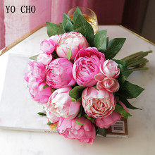 YO CHO 10 Heads Artificial Silk Flowers Pink European Tea Rose Peony Bouquet Wedding Home Decor Bride Holding Cheap Fake Flowers 2024 - buy cheap