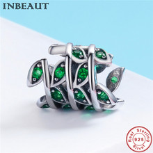 fit Europe Bracelet Nature Charm 925 Sterling Silver Green Zircon Bud Tree Leaf CZ Plant Beads for Pendant Necklace Women Gift 2024 - buy cheap