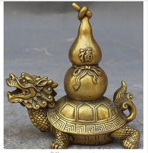 Estatua de tortuga China de bronce de 13CM, estatua China de tortuga de dragón, Calabash, decoración de manualidades finas de latón 2024 - compra barato