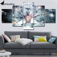 ArtSailing 5 Piece painting Buddha in Abstract Universe Starry Sky Wall Art Print Pictures Room Decoration For Living Room 2024 - buy cheap