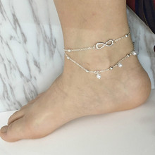 South Korea Small Jewelry Lady Fresh Anklet 8 Double Pearl Anklet Shaped Alloy Hot Leg Accessories Wholesale Anklets For Women 2024 - buy cheap