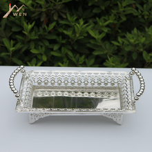 Free Shipping Luxury Shiny Silver Finish Metal Tray Hollow Snack plate Cake Stand 2024 - buy cheap