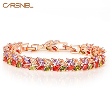 Carsinel luxo mona lisa rosa cor de ouro pulseira para as folhas femininas forma aaa cz zircão pulseiras moda jóias br0124 2024 - compre barato