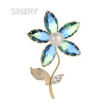 Sinzry broches de flores com zircônio cúbico sintético, joias elegantes para presente e trajes de fantasia femininas 2024 - compre barato