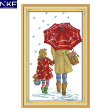 NKF-punto de cruz bajo el paraguas para madre e hija, kit de costura, punto de cruz, bordado, manualidades 2024 - compra barato