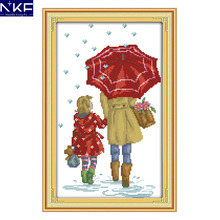 NKF The Mother and Daughter Under The Umbrella Cross Stitch DIY Kits Needlework Counted Cross Stitch for Embroidery Cross Crafts 2024 - buy cheap