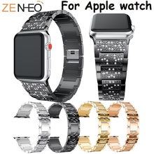 Correa de lujo de aleación de aluminio con diamantes de imitación para apple watch Series 1/2/3/4, correa de 38mm, 40mm, 42mm y 44mm 2024 - compra barato