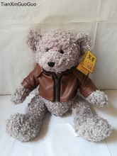 large 35cm lovely gray teddy bear plush toy dressed PU coat bear soft doll throw pillow Christmas gift s2225 2024 - buy cheap