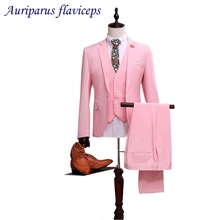 Trajes de color rosa para hombre, trajes ajustados para novio, traje de boda a medida con un botón (chaqueta + pantalón + chaleco) 2024 - compra barato