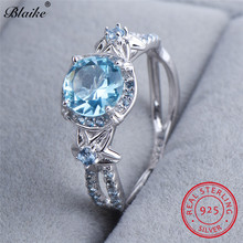 Blaike-Anillo de plata esterlina 925 para mujer, sortija con forma de estrella redonda de aguamarina, con zirconia azul y Lago, piedra de nacimiento de March 2024 - compra barato