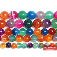 Natural Stone Mixed Colors Stripe Agates Round Loose Beads 6 8 10 12MM Pick Size For Jewelry Making 2024 - buy cheap