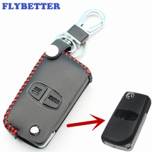 FLYBETTER Genuine Leather Remote Control KeyChain Cover Case For Mitsubishi Pajero/Grandis/Outlander/Lancer-EX 2Button key L2175 2024 - buy cheap