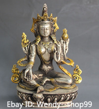 6" China Buddhism Silver Gilt Green Tara Guanyin Kwan-yin Goddess Buddha Statue Garden Decoration Brass Bronze AE1024 2024 - buy cheap