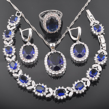Классический овальный Небесно-Голубой цирконий серебряный цвет для женщин Свадебные Ювелирные наборы браслет ожерелье кулон серьги кольцо QS0460 2024 - купить недорого