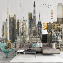 Custom wallpaper modern hand-painted city architecture free goddess iron tower line background wall waterproof material 2024 - buy cheap