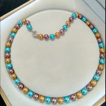Colar de joias clássicas feminino, joia redonda 8mm, contas roxo, azul, mista, natural, concha do mar do sul, colar de pérola 18 ''45cm, fecho de flor 2024 - compre barato