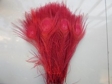 Wholesale! Beautiful red peacock eye feathers 10 pcs 25-30 cm / 10-12 inches decoration celebration 2024 - buy cheap