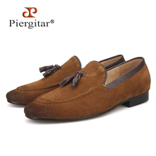 Piergitar 2018 new arrival Black and Brown men suede shoes with leather tassel men handmade casual loafers Fashion male's flats 2024 - buy cheap
