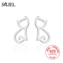 SMJEL Authentic 925 Sterling Silver Cute Cat Small Stud Earrings for Women Fashion Sterling Silver Jewelry Gifts for Daughter 2024 - buy cheap