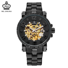 MG. ORKINA Men Wristwatch Golden Skeleton Clock Mechanical Male Wrist Watch Black Relogio Masculino Automatic Zegarek Meski 2024 - buy cheap