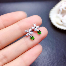 Fashion Lovely Clover windmill Natural green diopside stud earrings S925 silver natural gemstone earrings girl party jewelry 2024 - buy cheap