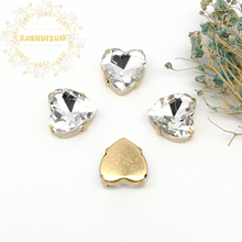 Hot sale White Heart Glass Crystal sew on rhinestones with gold claw Diy wedding dress accessories Free shipping 2024 - buy cheap