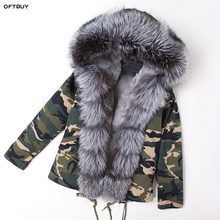 Oftbuy 2021 jaqueta de inverno feminino casaco de pele real parka natural gola de pele de raposa falso forro de pele rosa curto casaco streetwear moda 2024 - compre barato