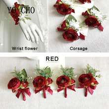 YO CHO Delicate Rose Silk Ribbon Wrist Corsage Flower Bridesmaid Sisters Hand Flowers Artificial Bride Flowers For Wedding Party 2024 - buy cheap
