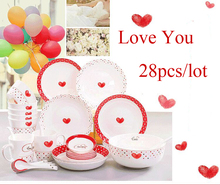 28-piece set, wedding gift lover design, real fine bone china dinner set, japanese porcelain dishes, ceramice dinner plates 2024 - buy cheap