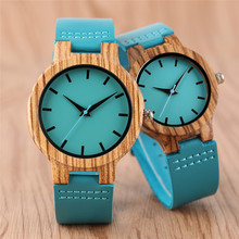 YISUYA-Reloj de madera de bambú azul para hombre y mujer, cronógrafo de cuarzo, analógico, creativo, de cuero genuino, hecho a mano, regalos de navidad 2024 - compra barato