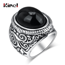 Kinel Fashion Black Stone Finger Ring Men And Women Vintage Jewelry Silver Color Big Size Ring Couple Valentine Gift 2017 New 2024 - buy cheap