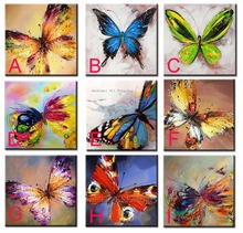 Pintura a óleo para parede sala, pintura a mão de animais abstrato azul uma variedade de pinturas borboletas sem moldura quadros de tela 2024 - compre barato