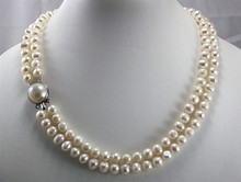 new 2 rows 8-9mm white cultured freshwater pearl necklace for valentine's day gift 2024 - buy cheap