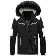 Casaco de inverno masculino com gola de pele, jaqueta de inverno com zíper e capuz, casual, 2018 2024 - compre barato