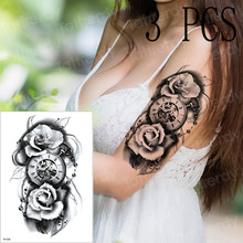 Tatuaje brújula tatuajes mecánico tatuaje gótico mangas tatuaje para brazo para hombres mujeres Rosa 3D pirata tatuaje agua negra falsa 3 unids/lote 2024 - compra barato