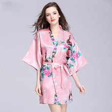 Silk Satin Wedding Bride Bridesmaid Robe Floral Bathrobe Short Kimono Robe Night Robe Bath Robe Fashion Dressing Gown For Women 2024 - buy cheap