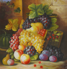 Pintura al óleo de naturaleza muerta, lienzo de uvas, calabaza verde, fruta fresca, impresión en lienzo, decoración de arte de la pared 2024 - compra barato