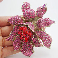 Fashionable Jewelry Elegant Orchid Flower Brooch Pin Pendant Hot Pink Rhinestone Crystal 2024 - buy cheap